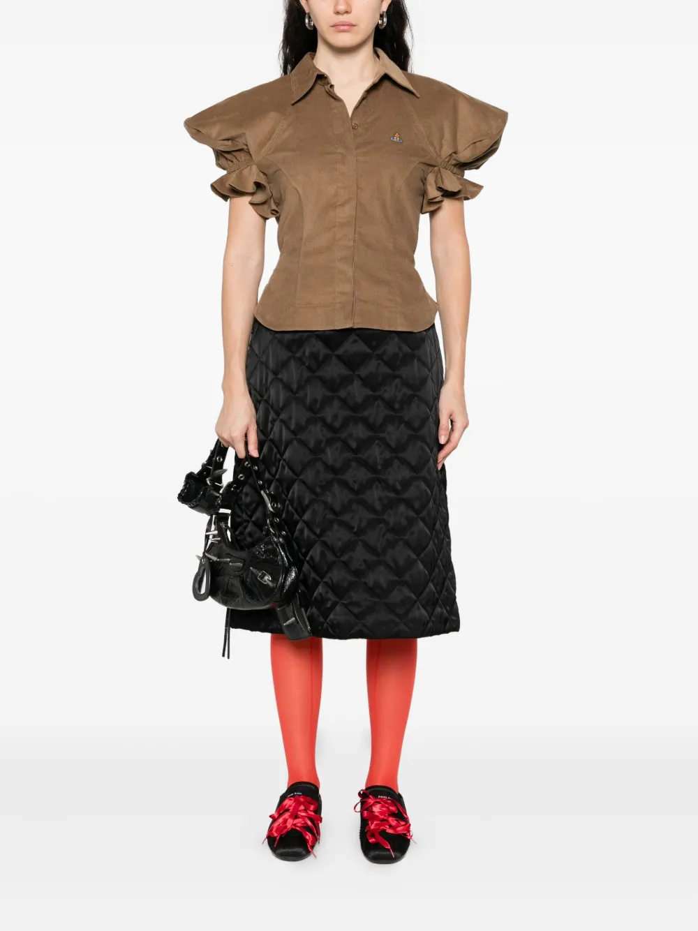 Vivienne Westwood Ruffled-sleeve Cotton Top In Brown