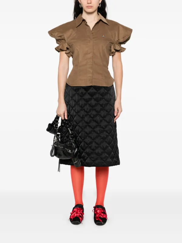 Vivienne Westwood ruffled-sleeve Cotton Top | Brown | FARFETCH