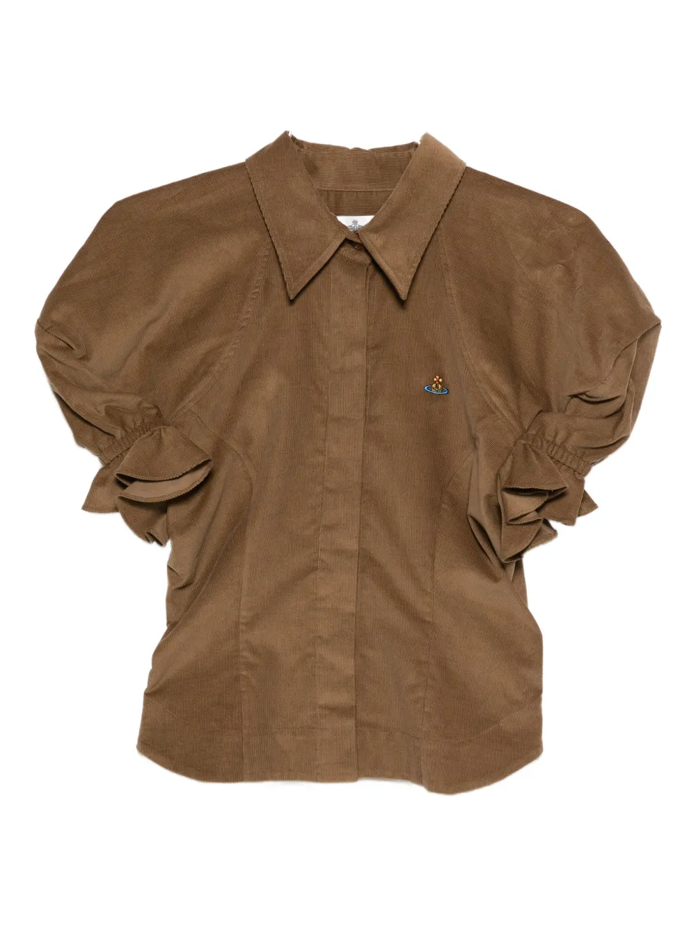Vivienne Westwood Ruffled-sleeve Cotton Top In Brown
