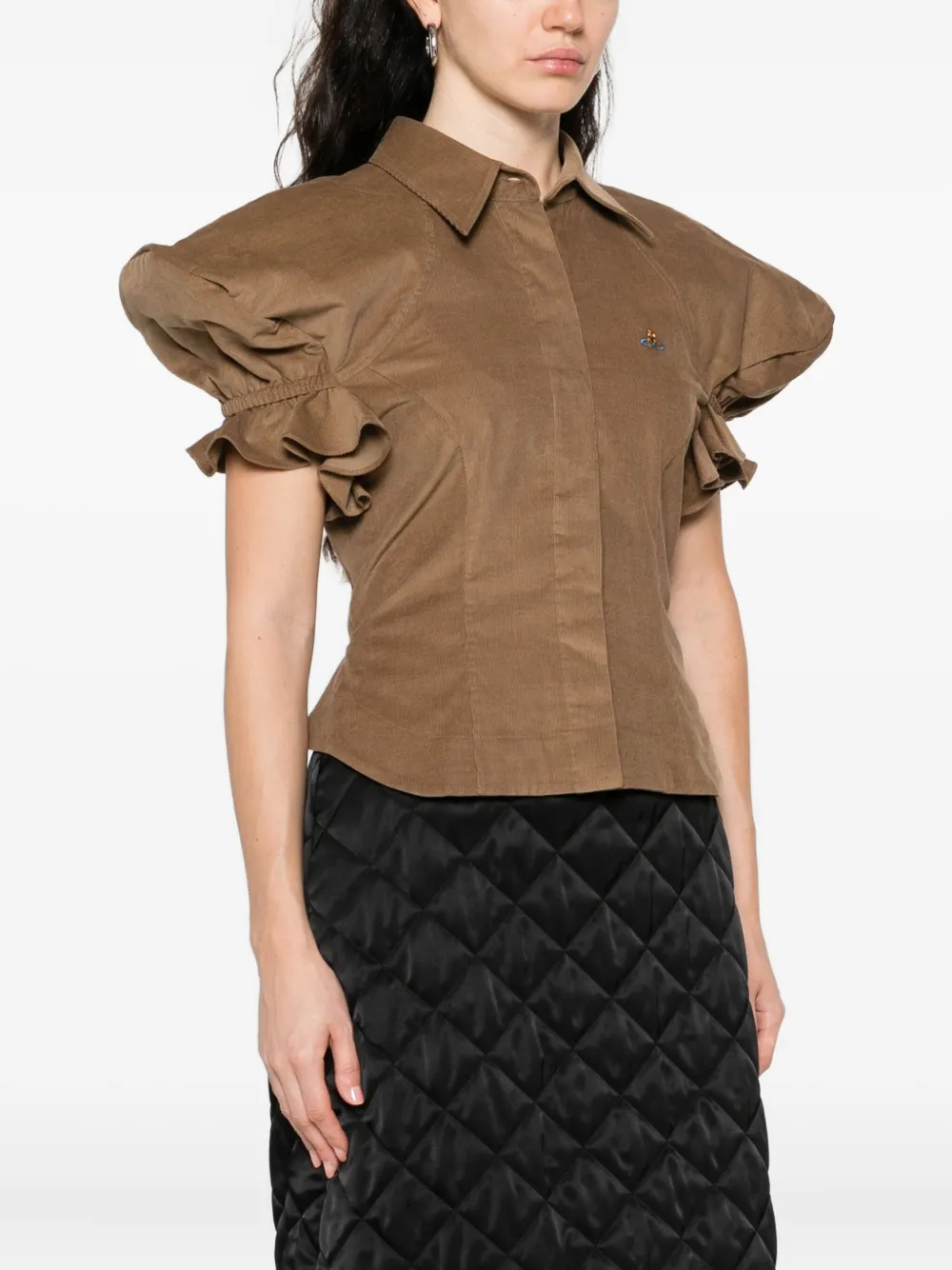 Vivienne Westwood Ruffled-sleeve Cotton Top In Brown