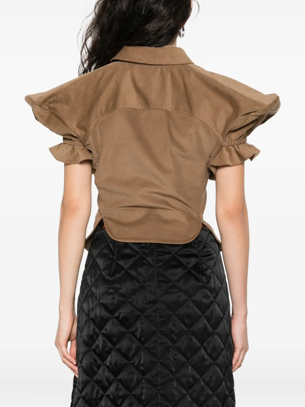 Vivienne Westwood Ruffled-sleeve Cotton Top In Brown
