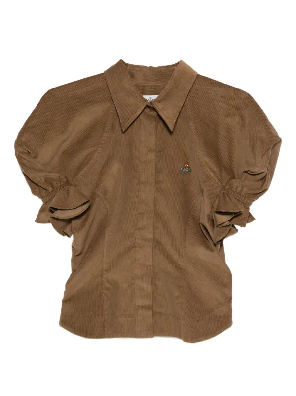 Vivienne Westwood ruffled-sleeve Cotton Top | Brown | FARFETCH
