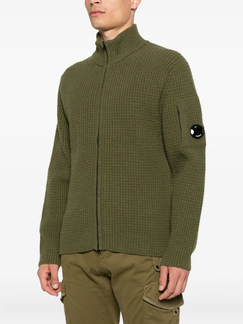 C.P. Company zip-front ribbed cardigan Groen