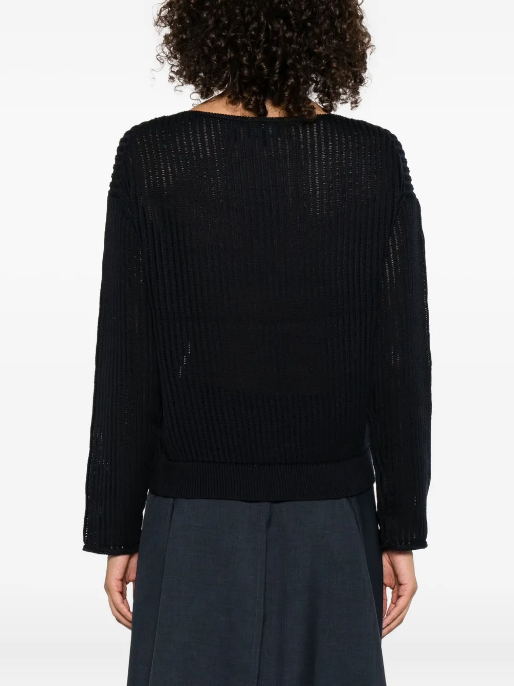 Theory Geribbelde trui met boothals Blauw