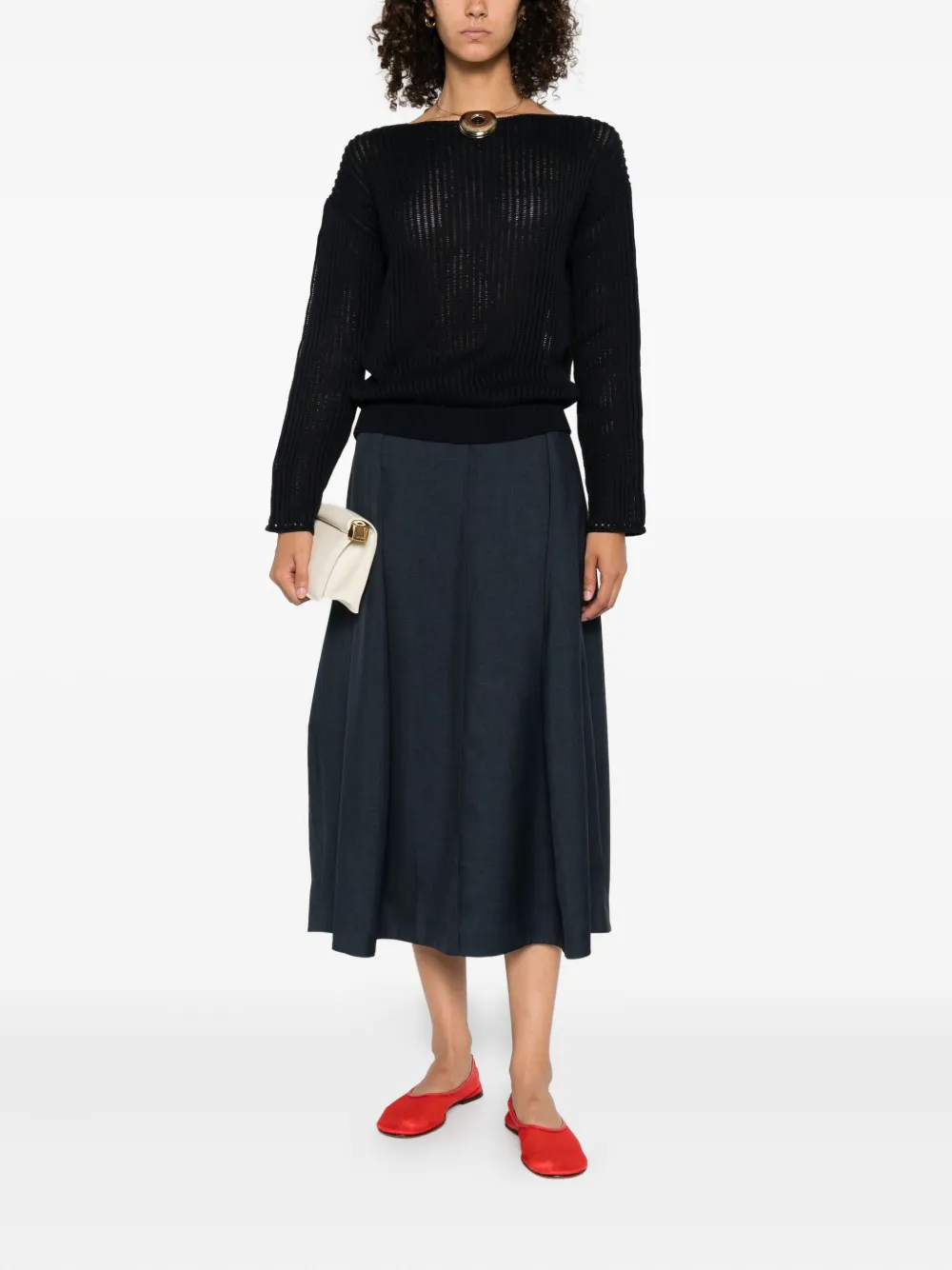 Theory Geribbelde trui met boothals Blauw