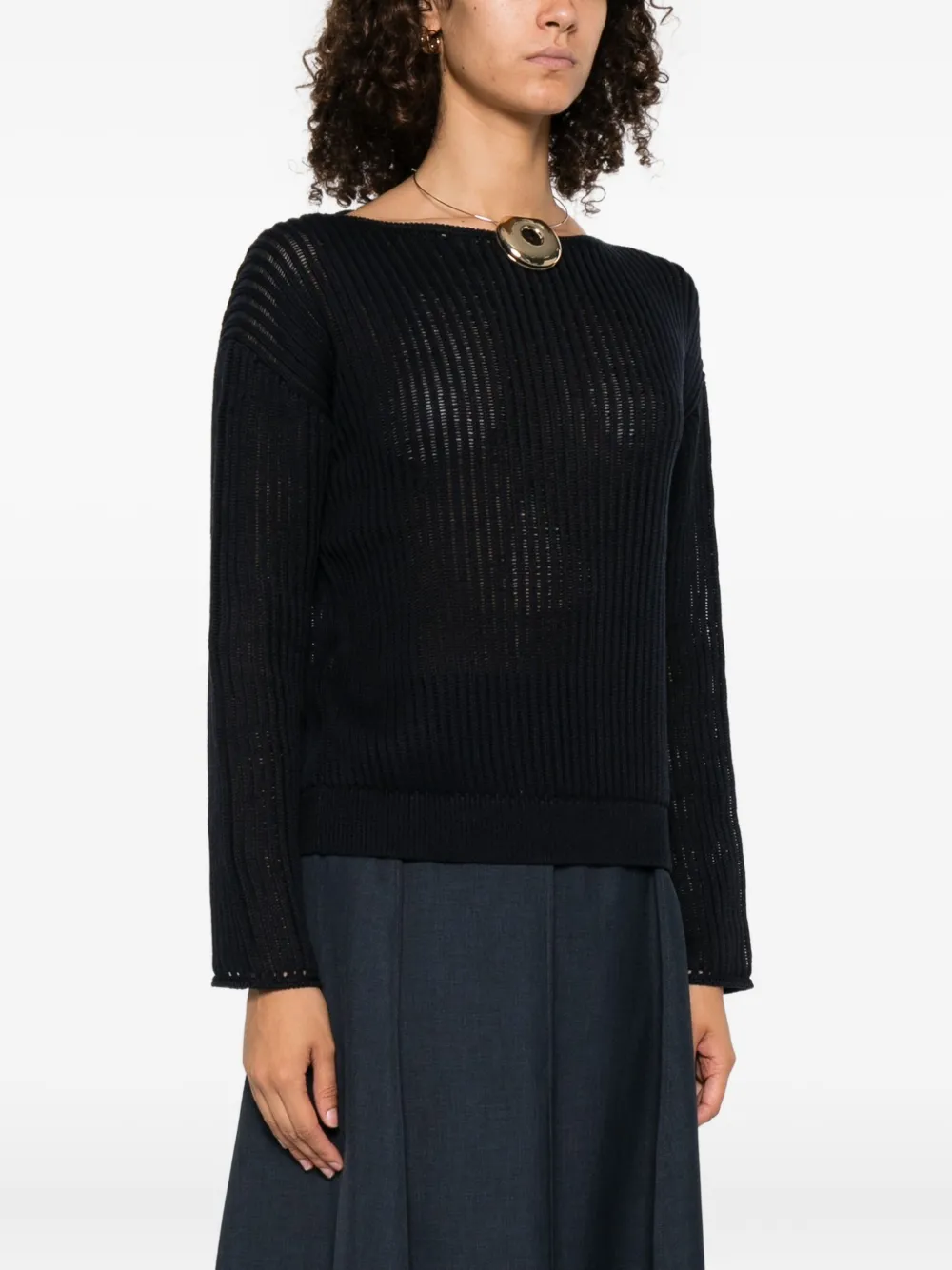 Theory Geribbelde trui met boothals Blauw