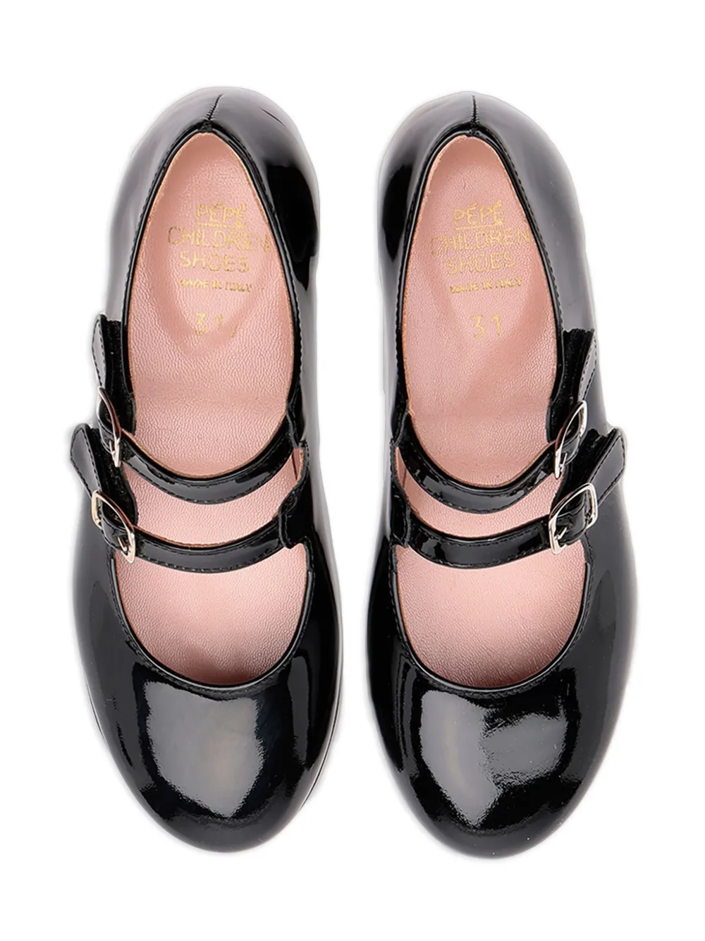Pèpè Patent Leather Buckled Ballerinas In Black