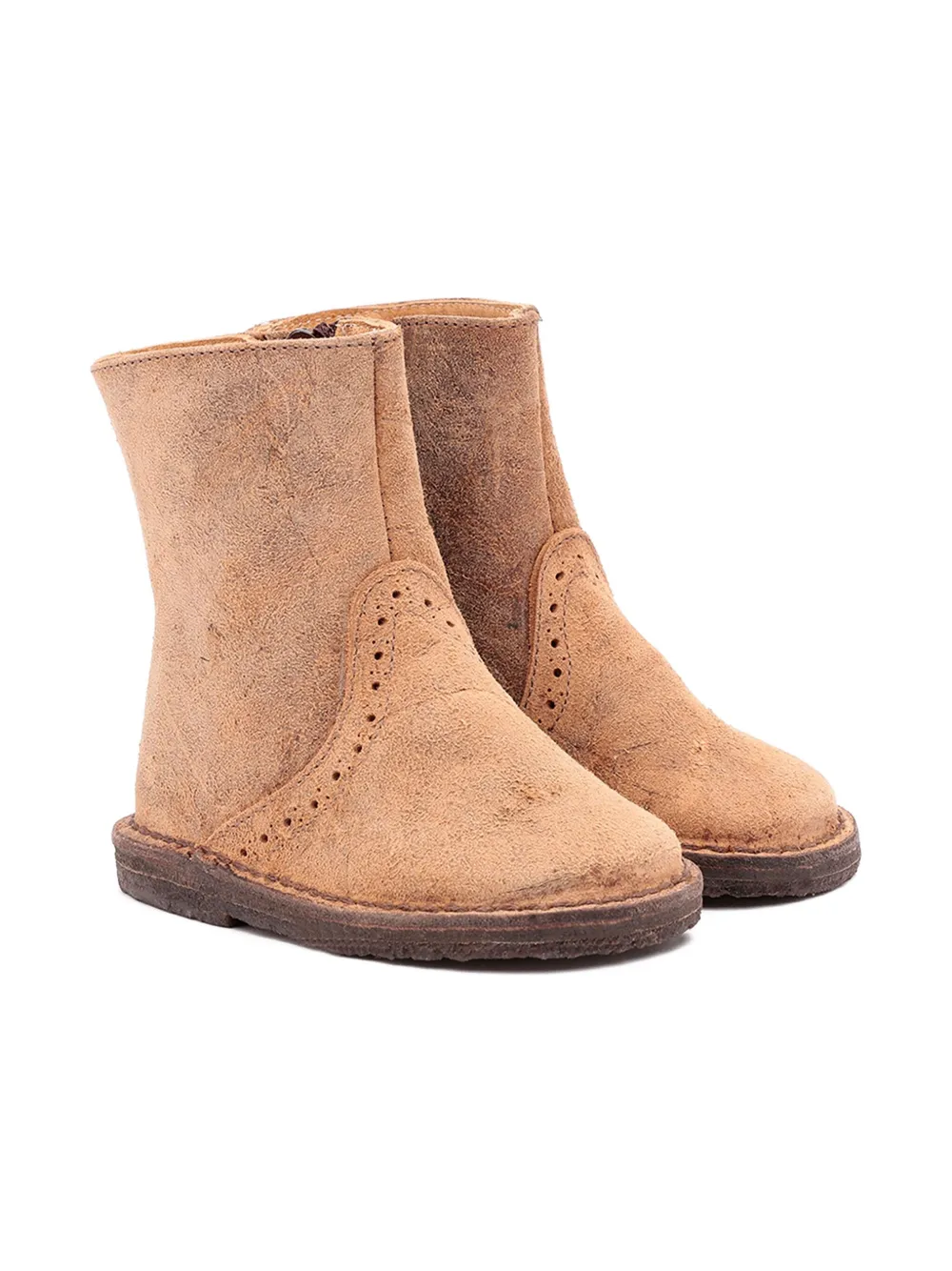 Pèpè Dylan zip-detail brogue boots Beige