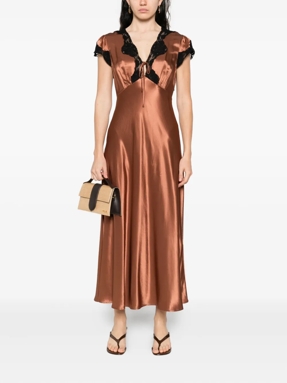 Rixo Amari lace-trimmed satin dress - Bruin
