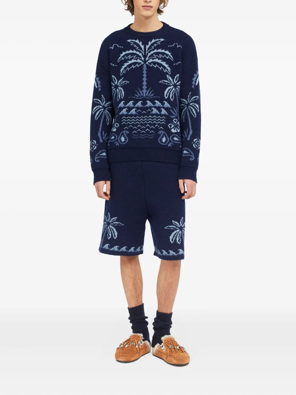 Alanui Glimpse of Eden trui met palmboom intarsia - Blauw