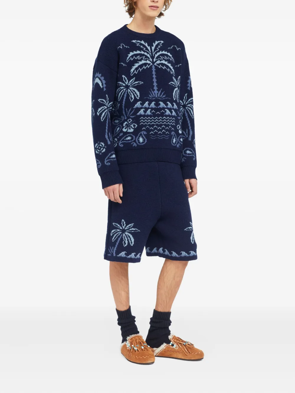 Alanui Glimpse of Eden trui met palmboom intarsia Blauw