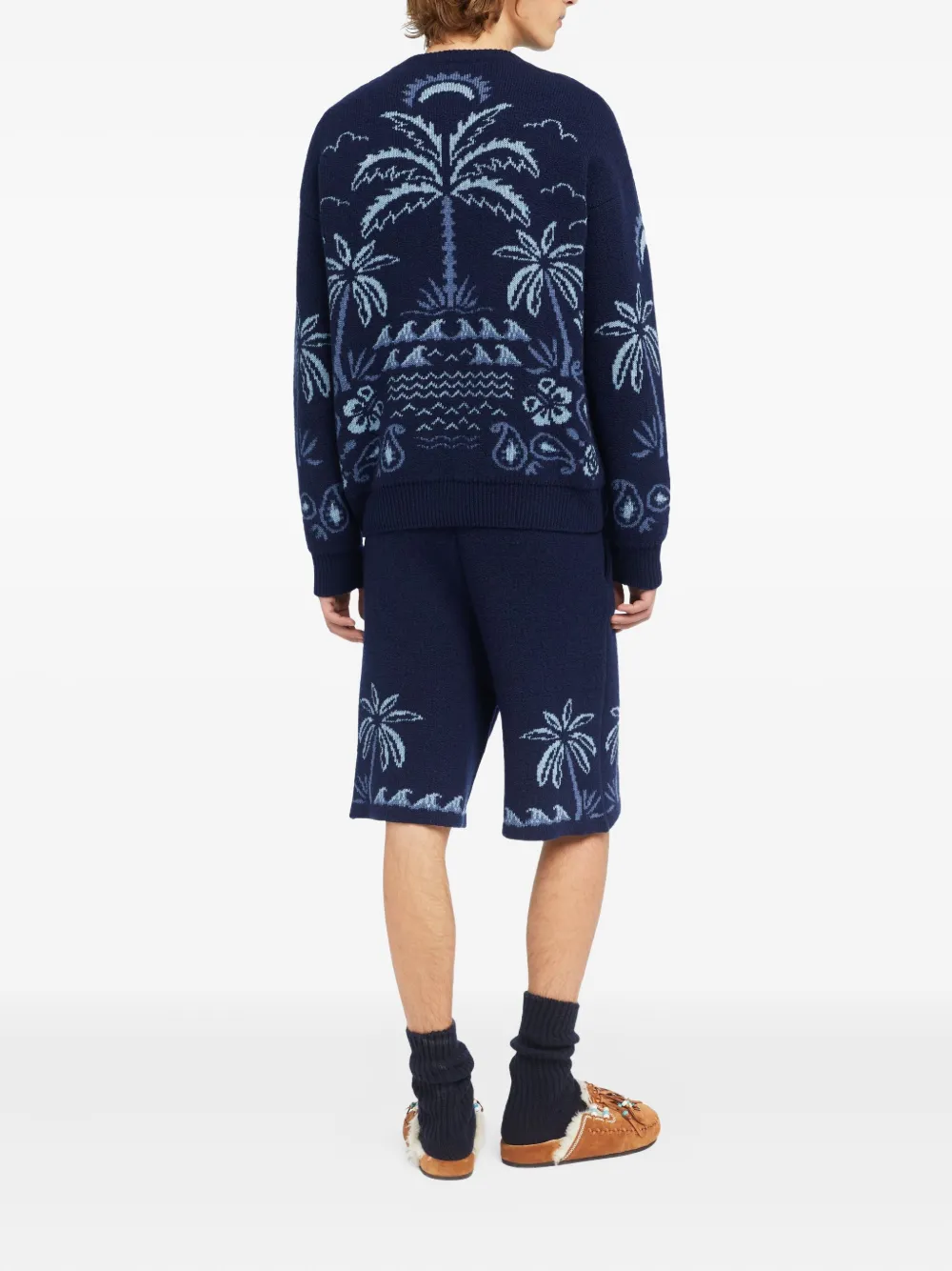 Alanui Glimpse of Eden trui met palmboom intarsia Blauw