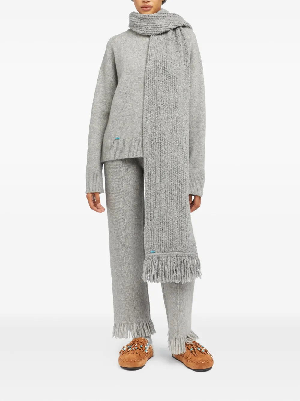 Alanui fringed ribbed scarf Grijs