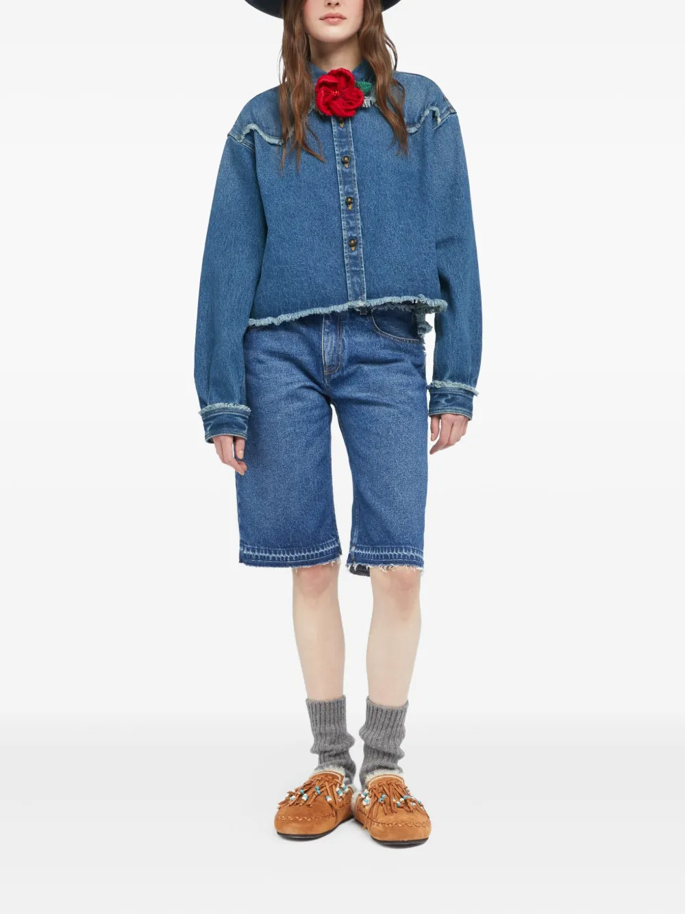 Alanui Pacific Roads denim blouse met franje Blauw
