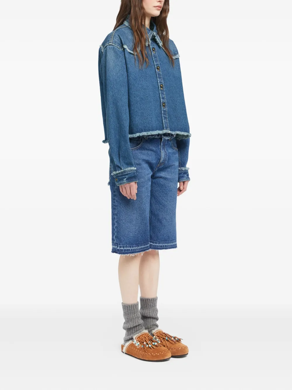 Alanui Pacific Roads denim blouse met franje Blauw