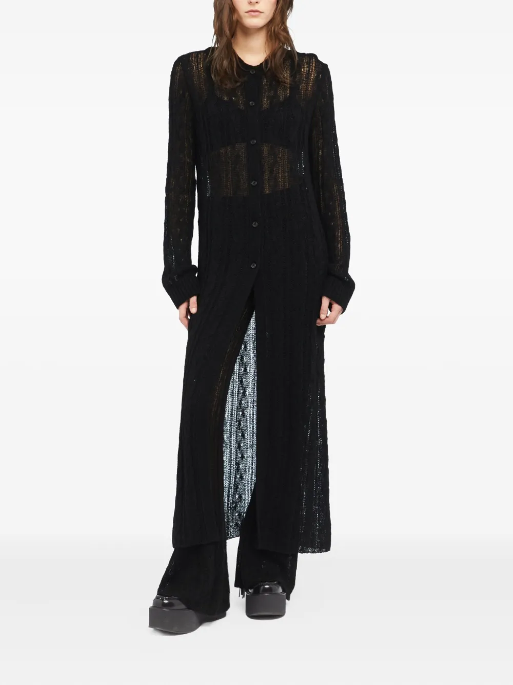 Alanui Button-front Open-knit Cardigan In Black