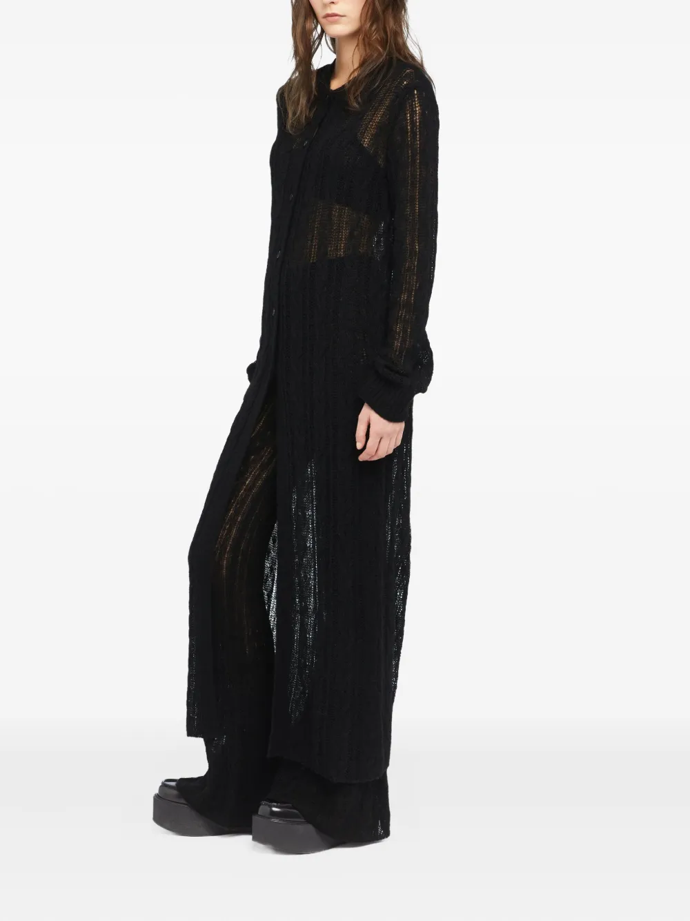 Alanui Button-front Open-knit Cardigan In Black