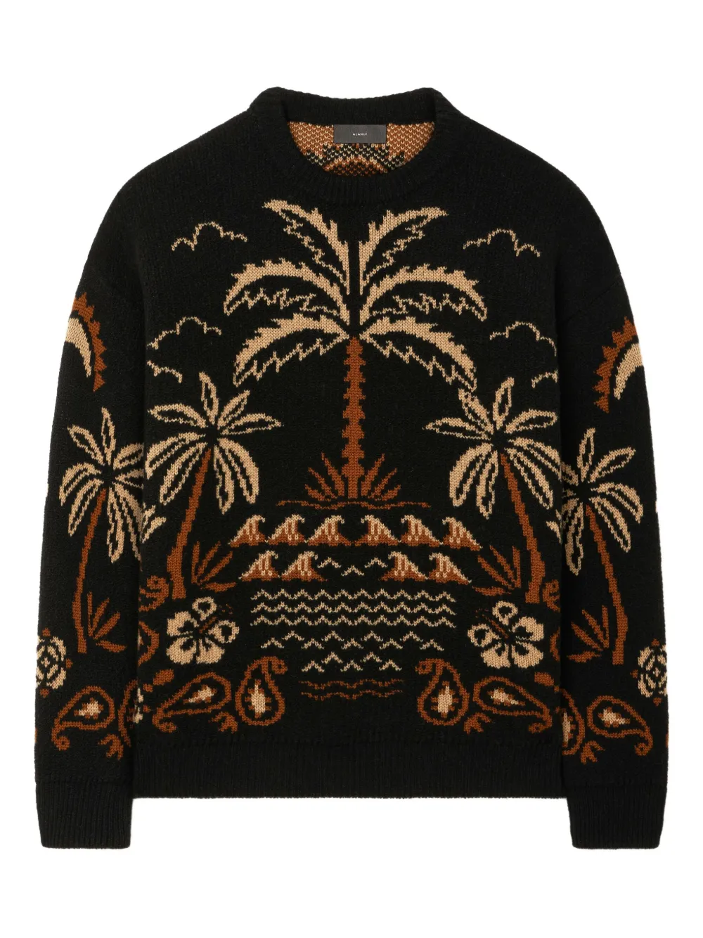 Alanui Glimpse of Eden trui met palmboom intarsia Zwart