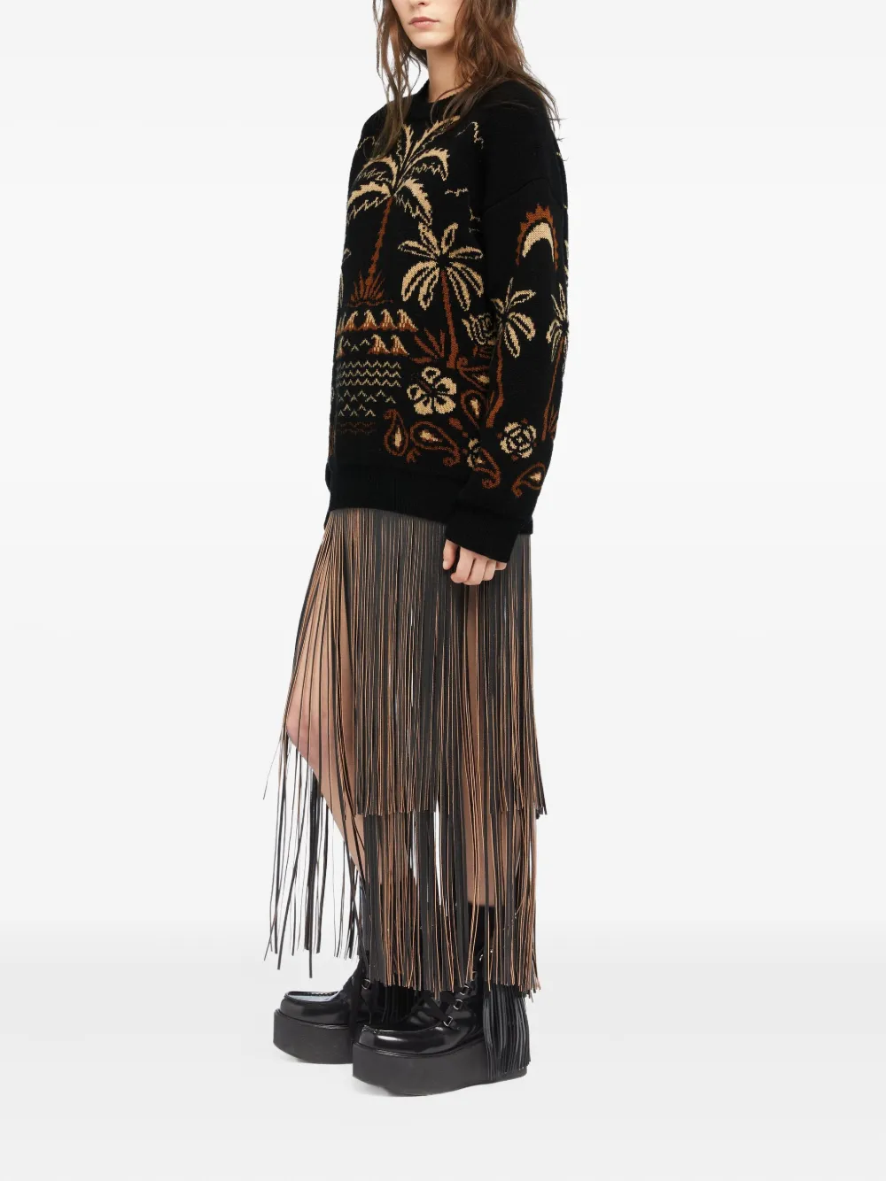 Alanui Glimpse of Eden trui met palmboom intarsia Zwart