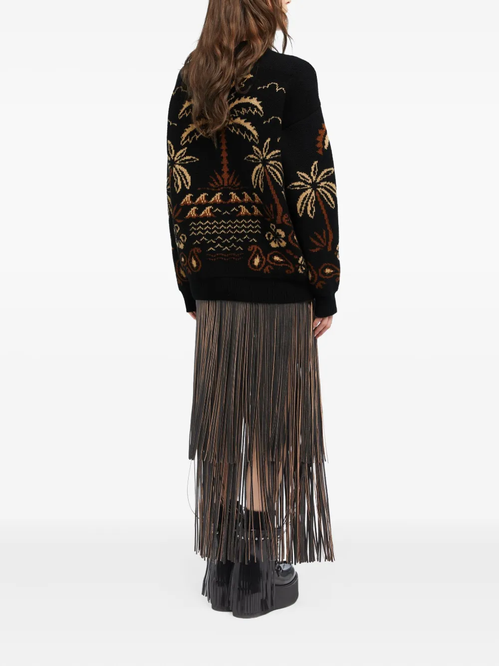 Alanui Glimpse of Eden trui met palmboom intarsia Zwart