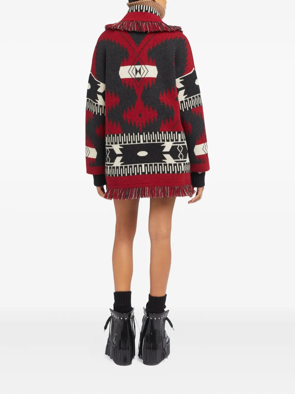 Alanui jacquard fringed cardigan Rood