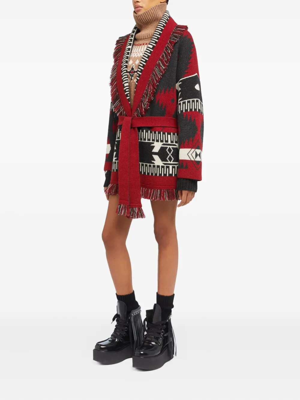 Alanui jacquard fringed cardigan Rood