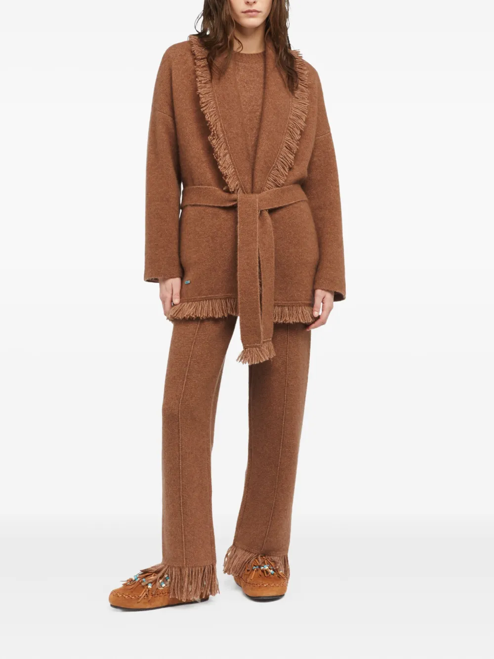 Alanui Finest fringed belted cardigan Bruin