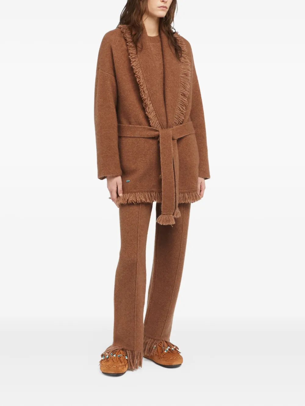 Alanui Finest fringed belted cardigan Bruin