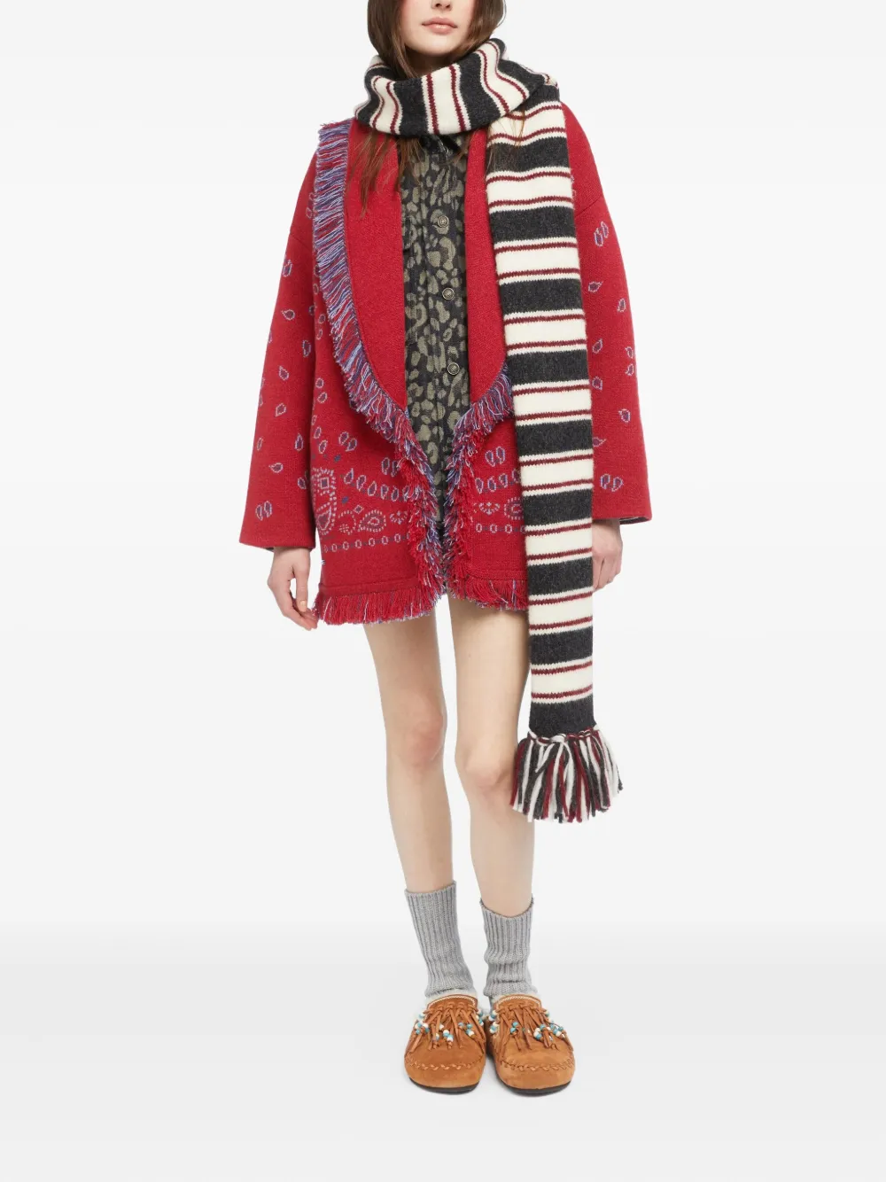 Alanui Vest met bandana-jacquard en franje Rood