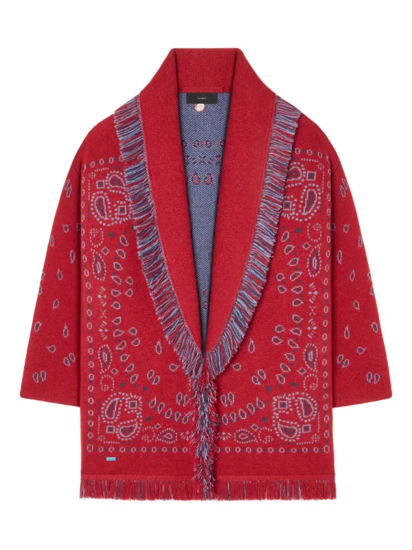 Alanui bandana-jacquard Fringe Cardigan | Red | FARFETCH