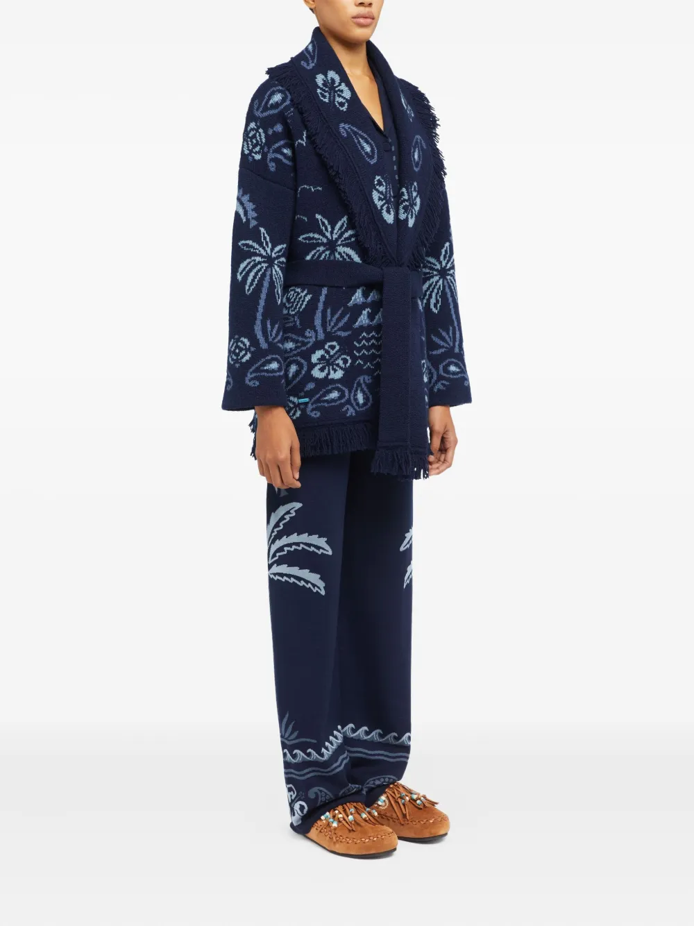 Alanui palm-tree fringed cardigan Blauw