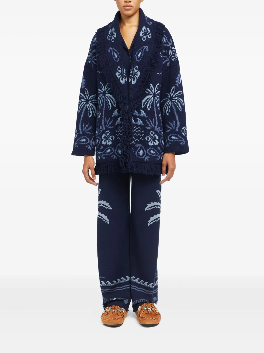Alanui palm-tree fringed cardigan Blauw