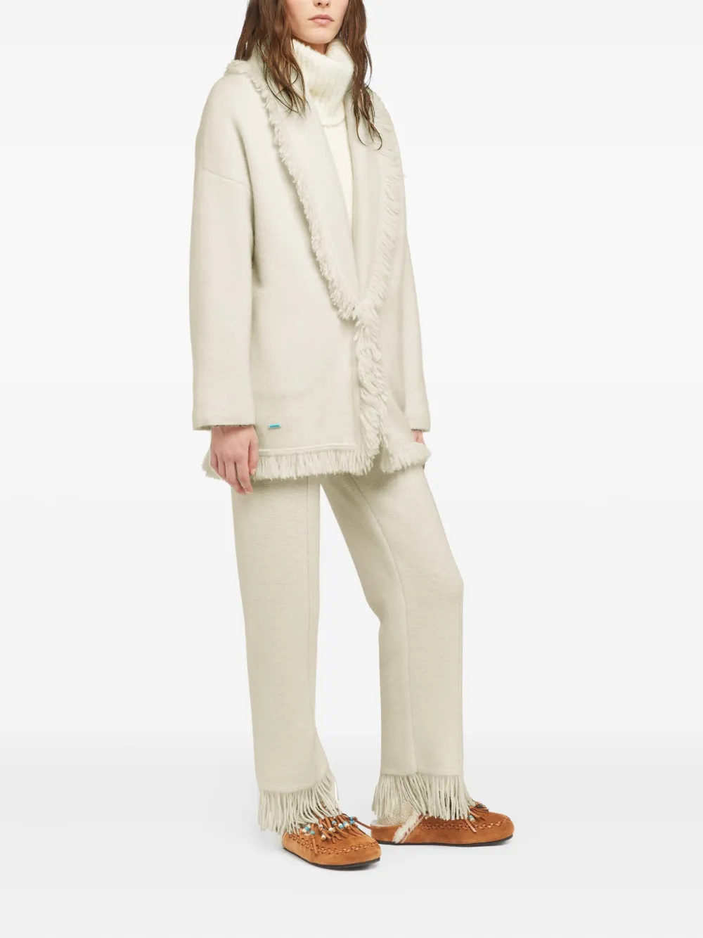 Alanui Finest fringed shawl-collar cardigan Wit