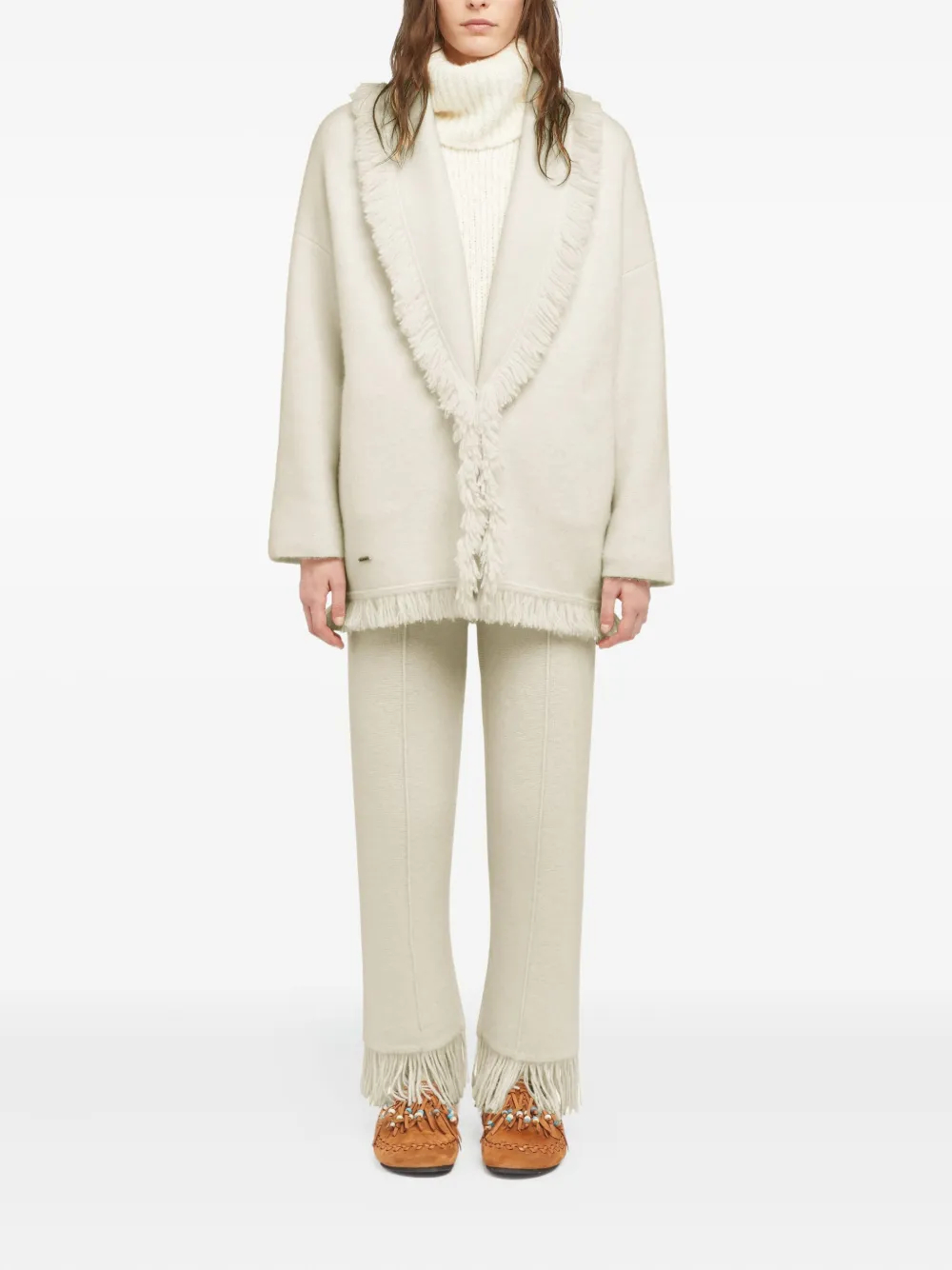 Alanui Finest fringed shawl-collar cardigan Wit