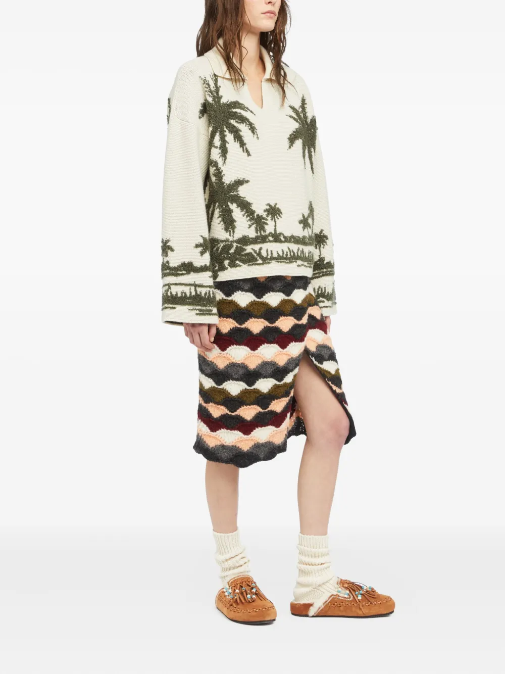 Alanui Trui met palmboomprint en polokraag Beige