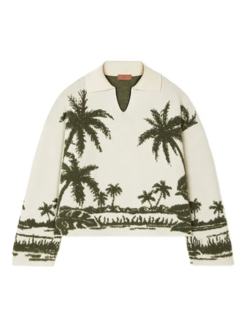 Alanui palm tree-print polo-neck sweater