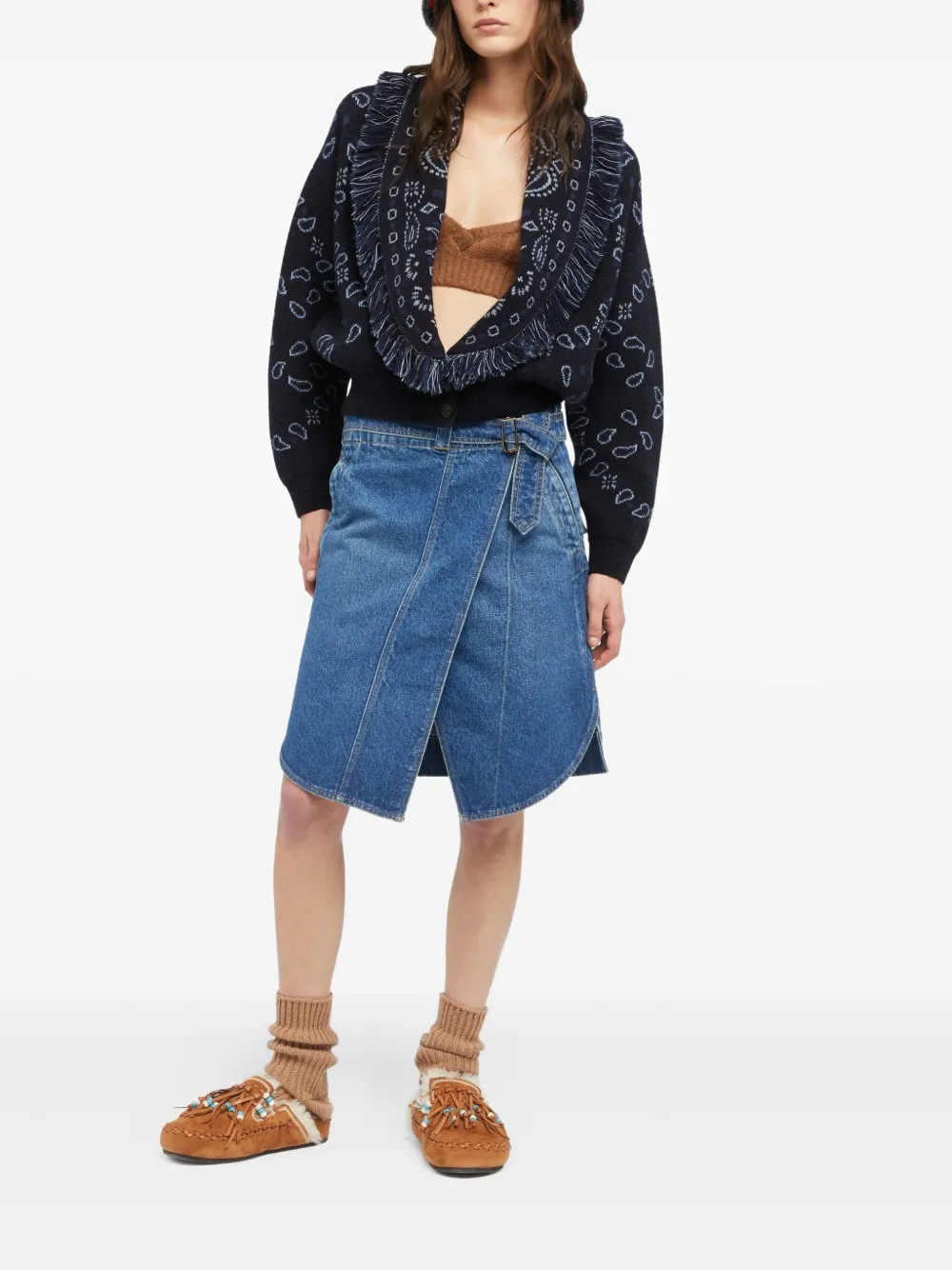 Alanui bandana-jacquard fringed cardigan Blauw
