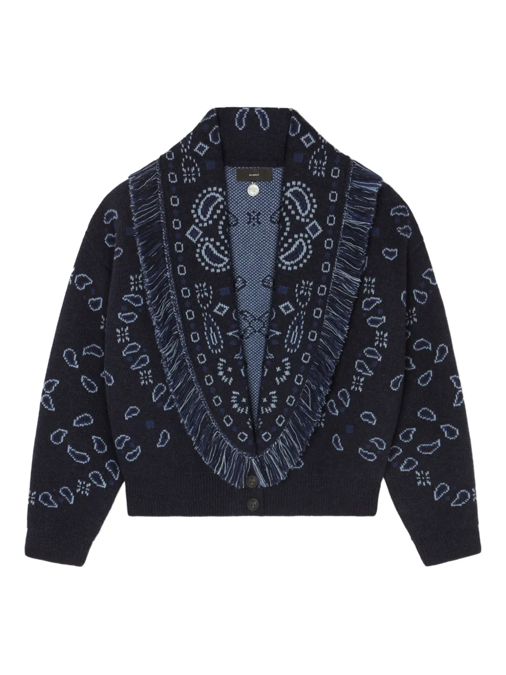 Alanui bandana-jacquard fringed cardigan Blauw