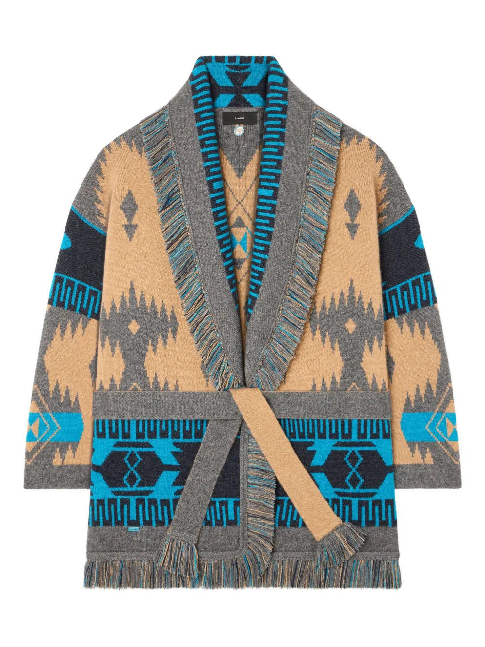 Alanui Icon jacquard fringed cardigan Beige