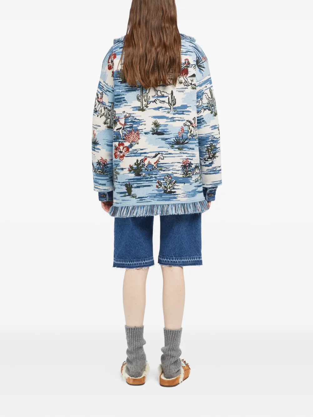 Alanui Tex-Hawaii Roundtrip fringed tapestry cardigan Blauw