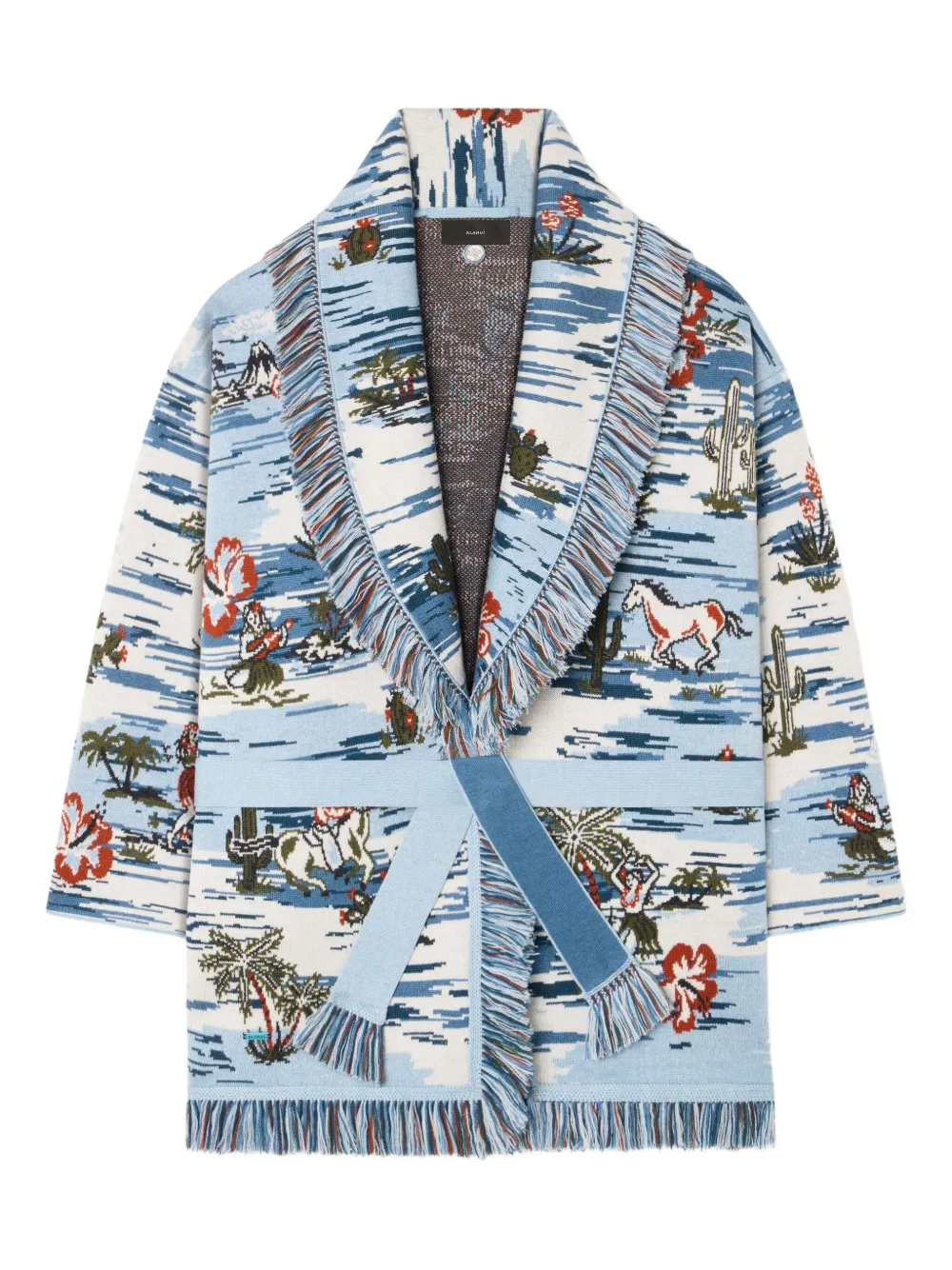 Alanui Tex-Hawaii Roundtrip fringed tapestry cardigan Blauw