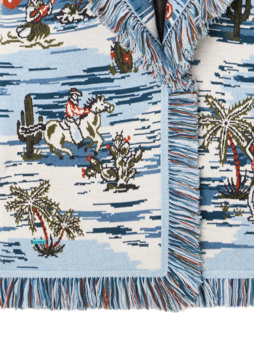 Alanui Tex-Hawaii Roundtrip fringed tapestry cardigan Blauw