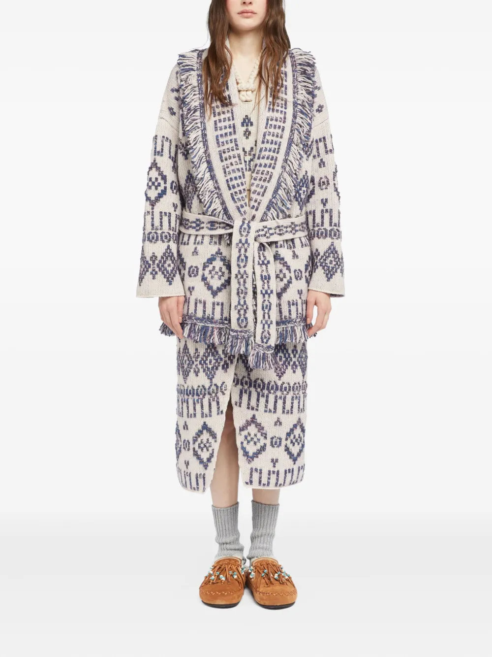 Alanui geometric-pattern fringed cardigan Wit