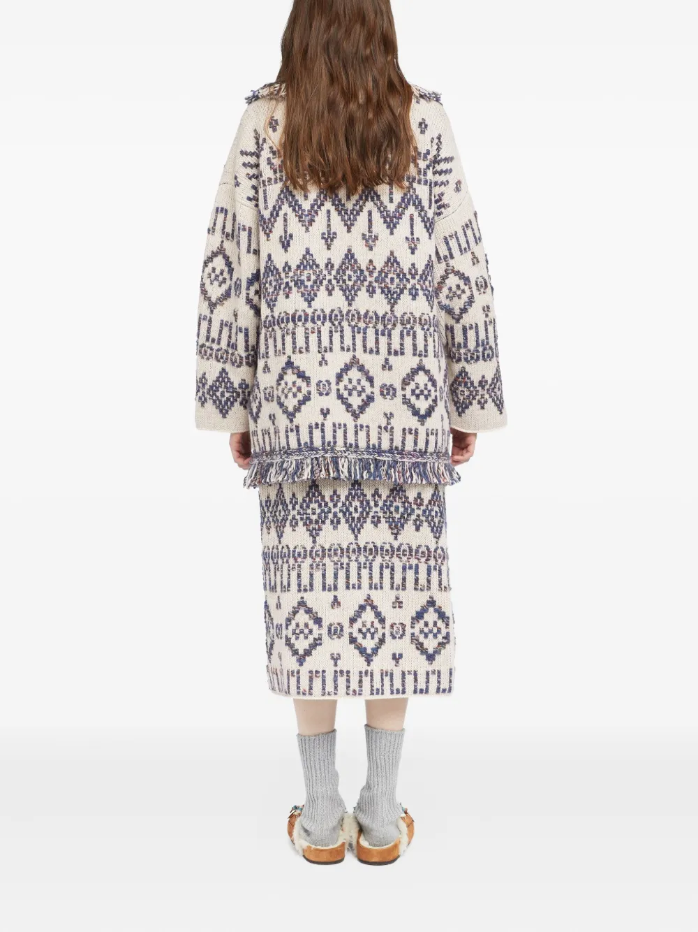 Alanui geometric-pattern fringed cardigan Wit