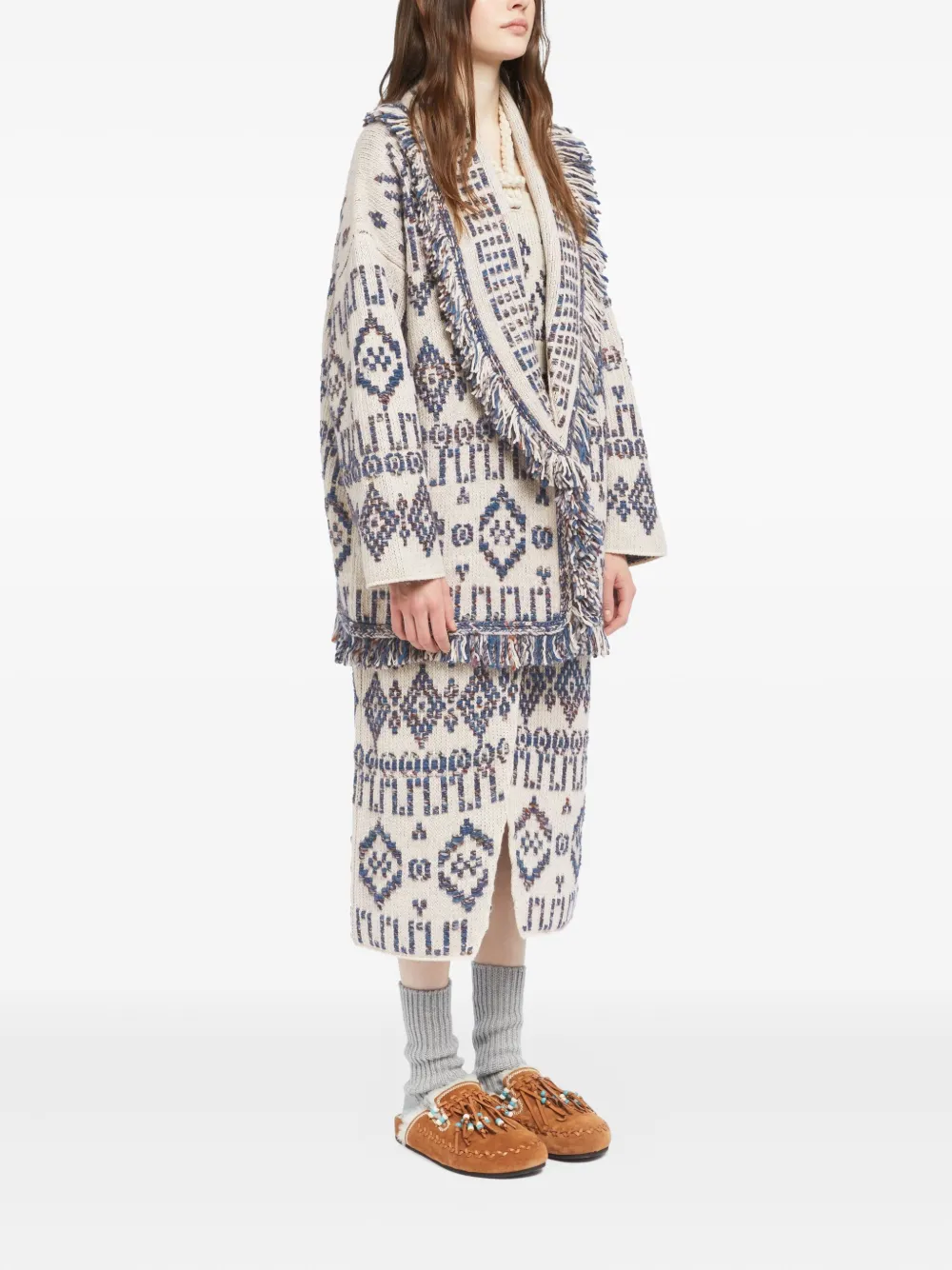 Alanui geometric-pattern fringed cardigan Wit