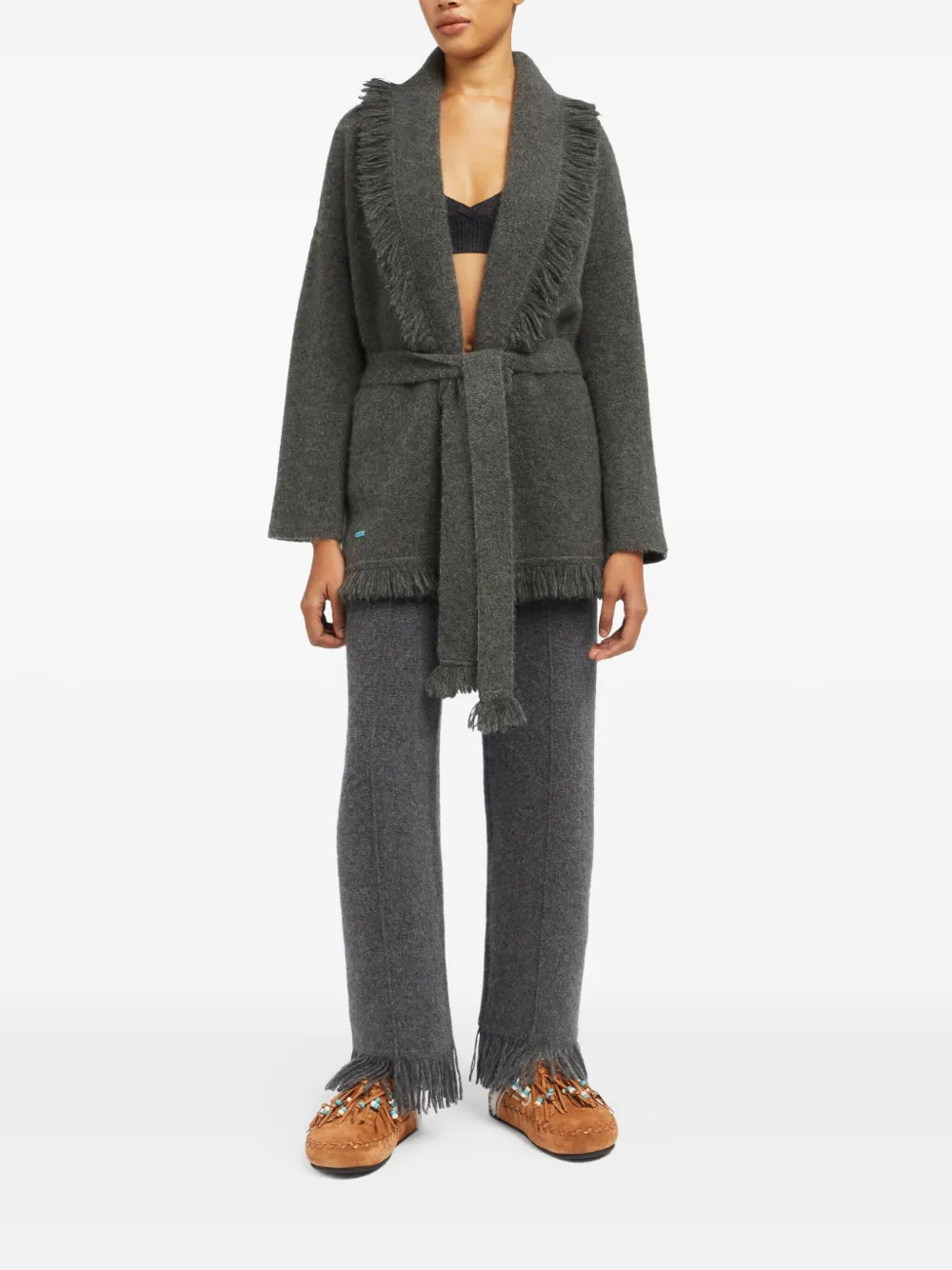 Alanui Finest fringed shawl-collar cardigan Grijs
