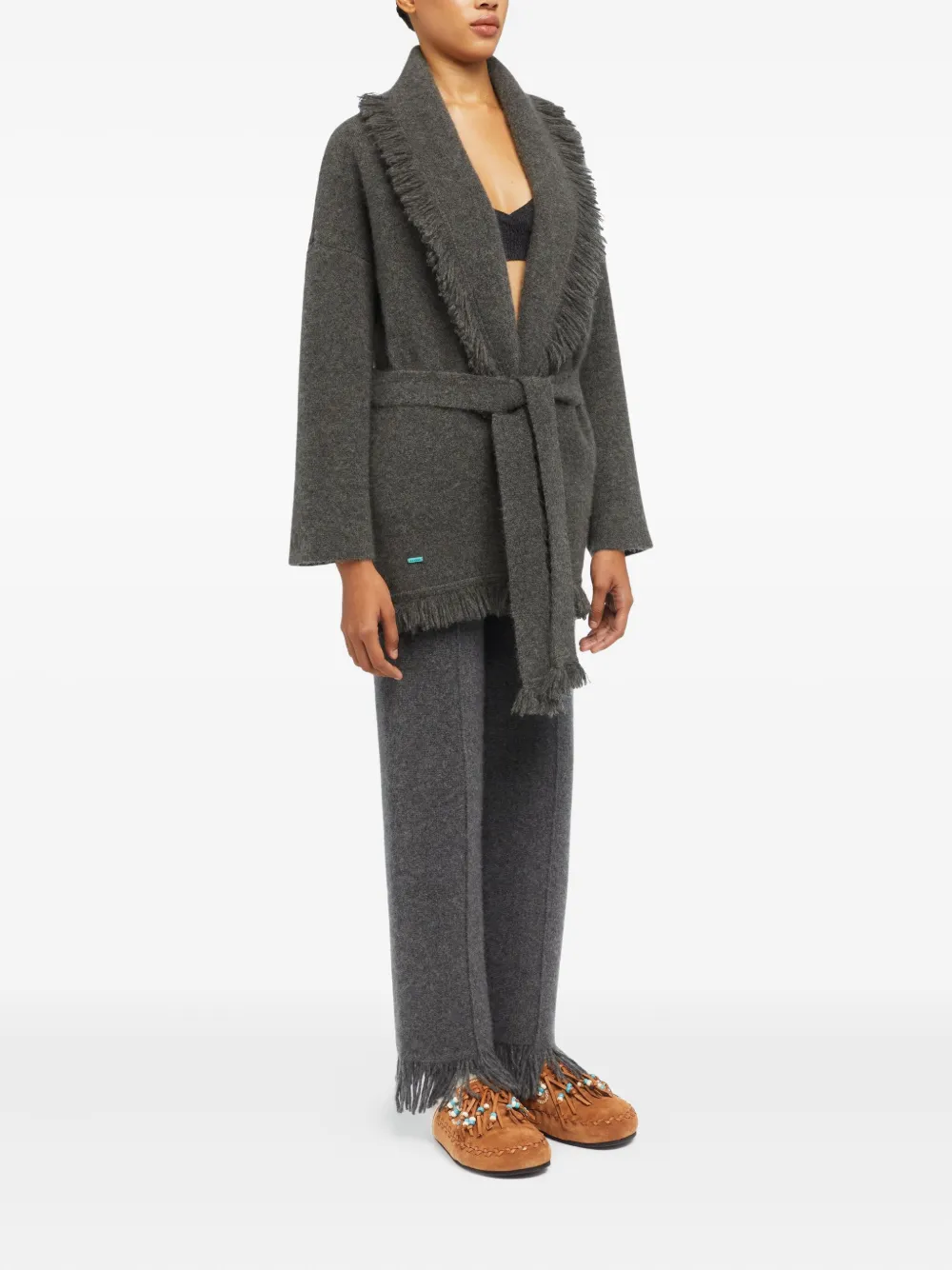 Alanui Finest fringed shawl-collar cardigan Grijs
