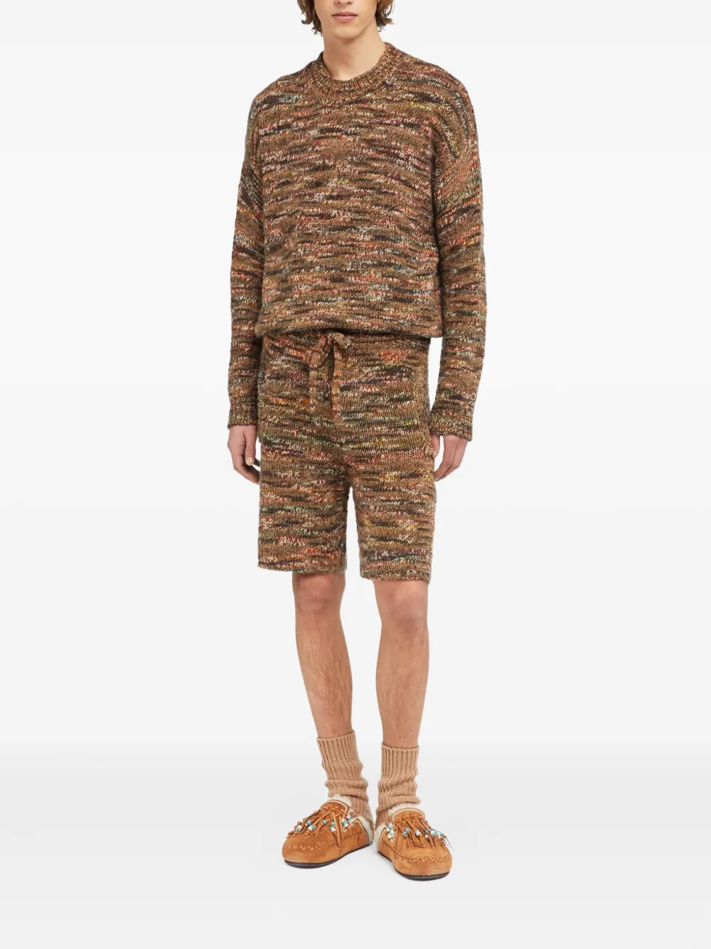 Alanui Multicolor Wool Blend Grunge Beat Bermuda Shorts In Brown