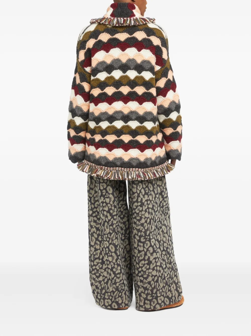 Alanui wave-pattern fringed cardigan Groen