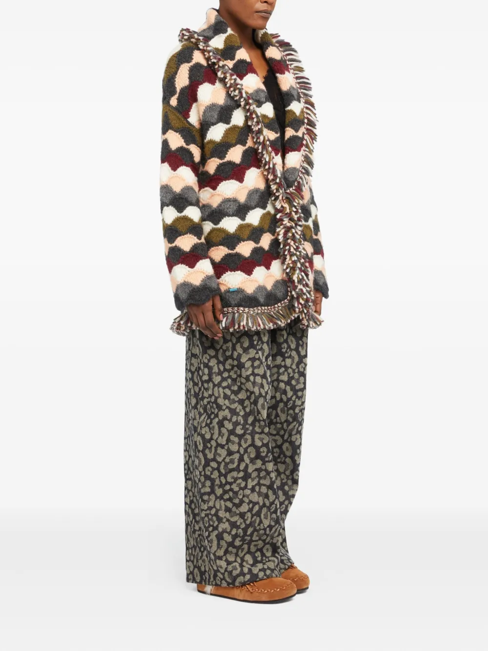Alanui wave-pattern fringed cardigan Groen